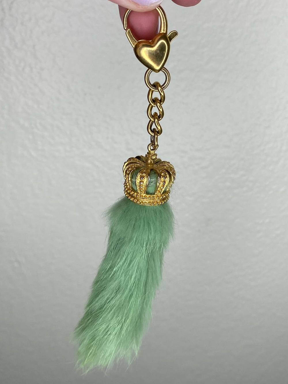 Vintage Y2K 2000s Juicy Couture Luck Crown Green Fur Rabbit’sFoot Charm Keychain